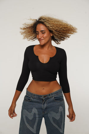 U Front Crop Top with sleeves in Black - Manners London