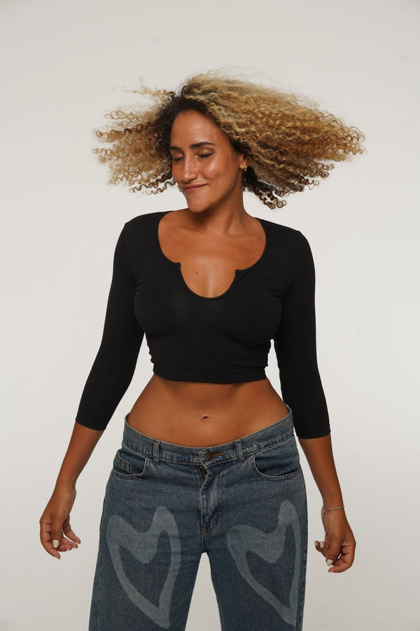 U Front Crop Top with sleeves in Black - Manners London