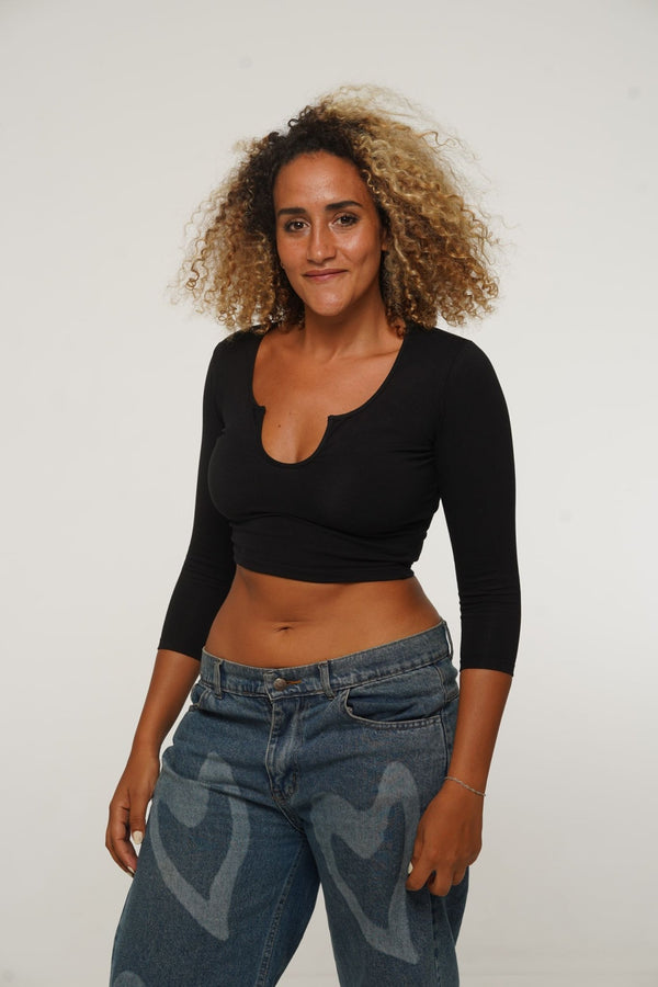 U Front Crop Top with sleeves in Black - Manners London