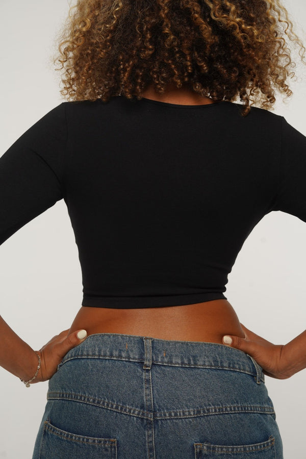 U Front Crop Top with sleeves in Black - Manners London