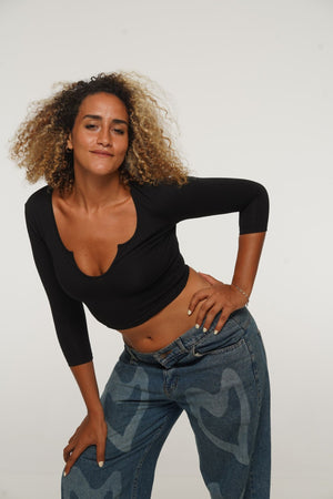 U Front Crop Top with sleeves in Black - Manners London