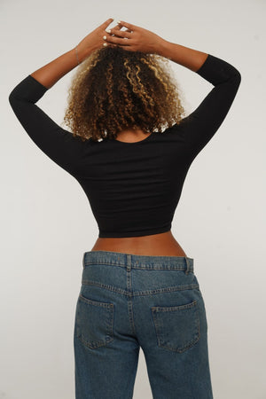 U Front Crop Top with sleeves in Black - Manners London