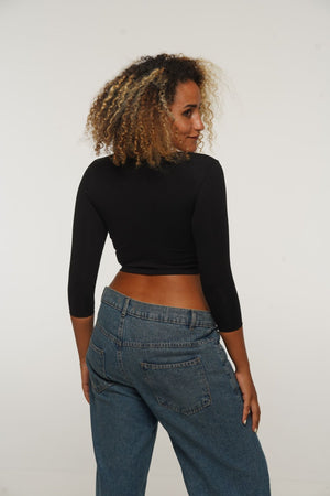 U Front Crop Top with sleeves in Black - Manners London