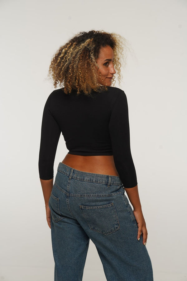U Front Crop Top with sleeves in Black - Manners London