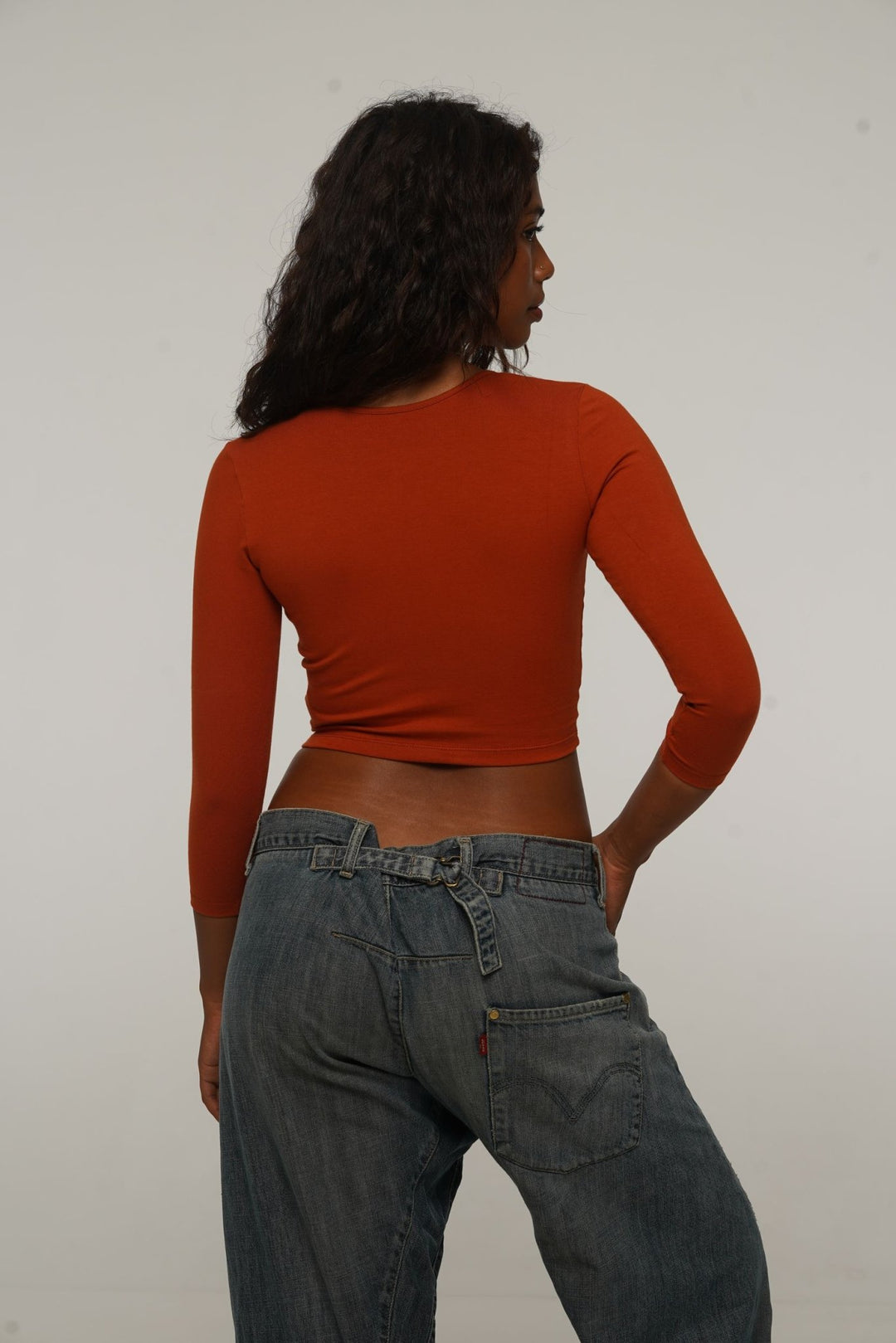 U Front Crop Top with sleeves in Burnt Orange - Manners London