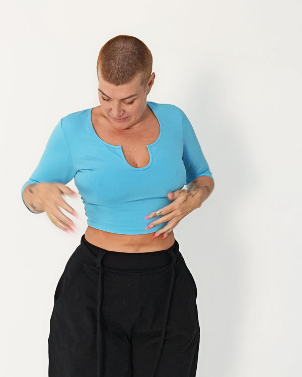 U Front Crop Top with sleeves in Crystal Seas - Manners London