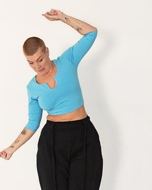 U Front Crop Top with sleeves in Crystal Seas - Manners London
