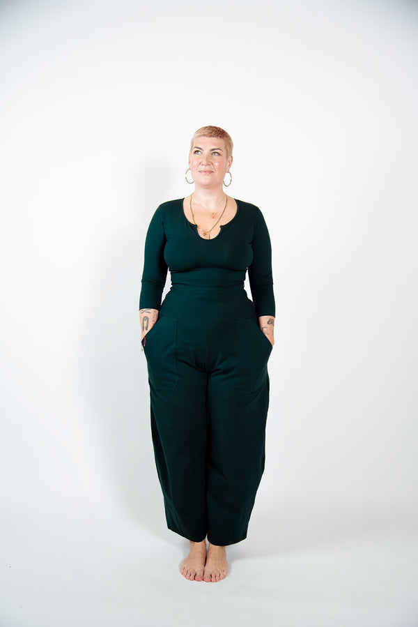 U Front Full Length Top 3/4 sleeves in Forest Green - Manners London