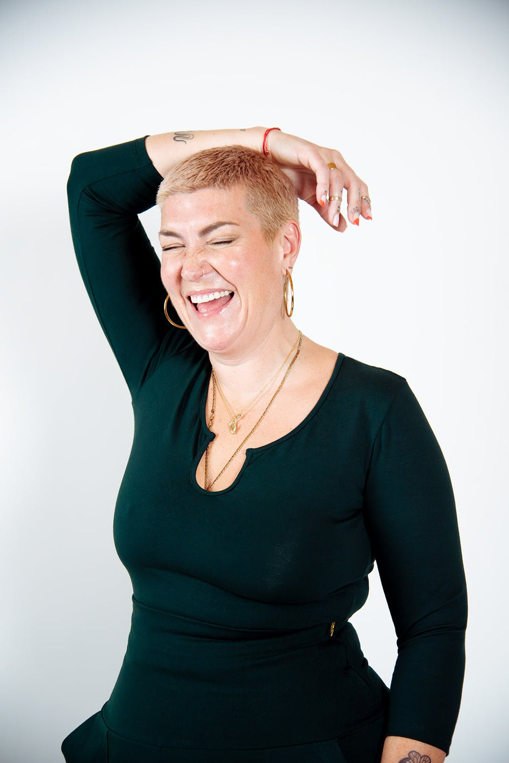 U Front Full Length Top 3/4 sleeves in Forest Green - Manners London