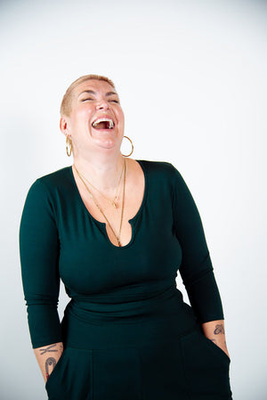 U Front Full Length Top 3/4 sleeves in Forest Green - Manners London