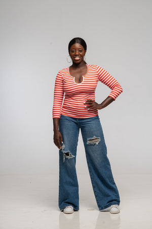 U Front Full Length Top (7/8 sleeves) In Tomato red on Bubblegum Pink!  - Manners London