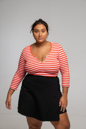 U Front Full Length Top (7/8 sleeves) In Tomato red on Bubblegum Pink!  - Manners London