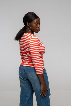 U Front Full Length Top (7/8 sleeves) In Tomato red on Bubblegum Pink!  - Manners London