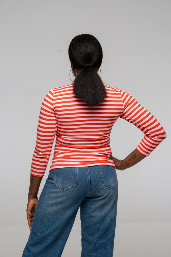 U Front Full Length Top (7/8 sleeves) In Tomato red on Bubblegum Pink!  - Manners London