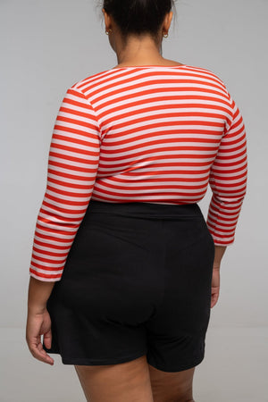 U Front Full Length Top (7/8 sleeves) In Tomato red on Bubblegum Pink!  - Manners London