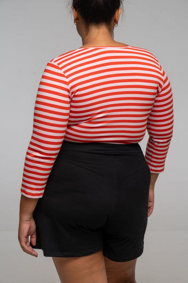 U Front Full Length Top (7/8 sleeves) In Tomato red on Bubblegum Pink!  - Manners London