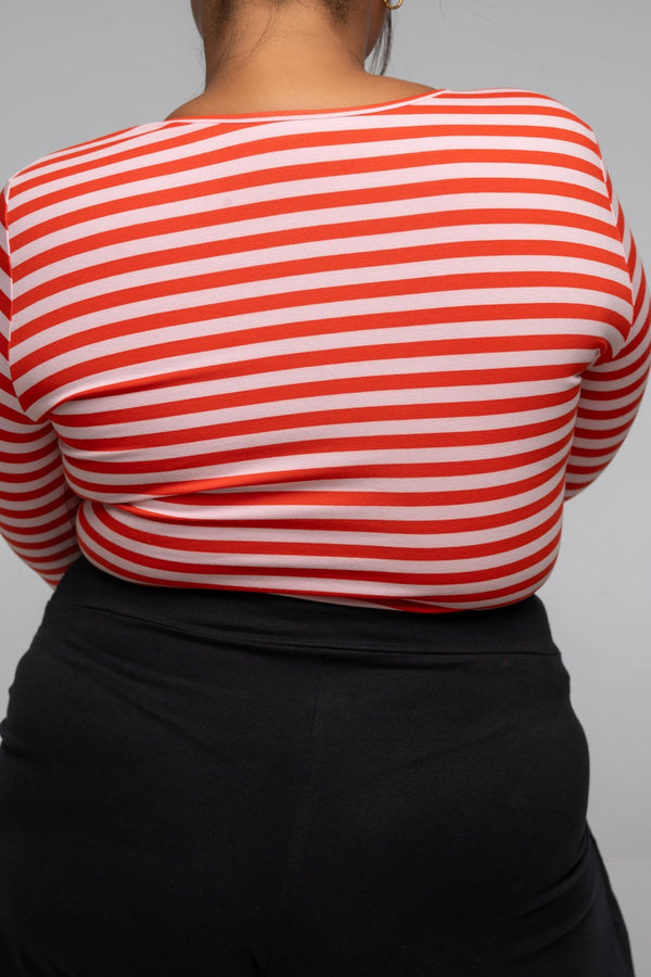 U Front Full Length Top (7/8 sleeves) In Tomato red on Bubblegum Pink!  - Manners London