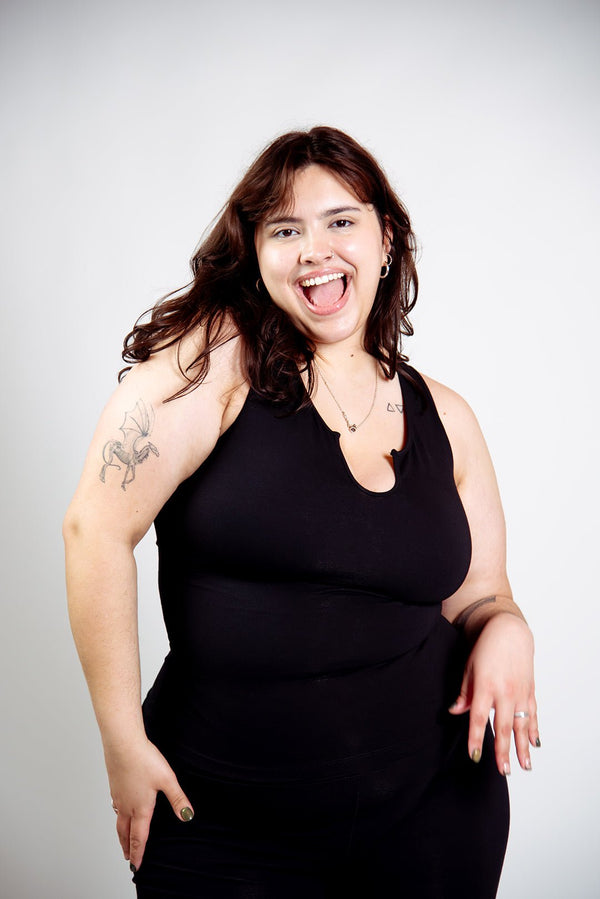 U Front Full Length Top sleeveless in Black - Manners London