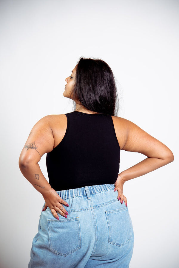 U Front Full Length Top sleeveless in Black - Manners London