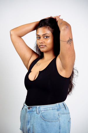 U Front Full Length Top sleeveless in Black - Manners London