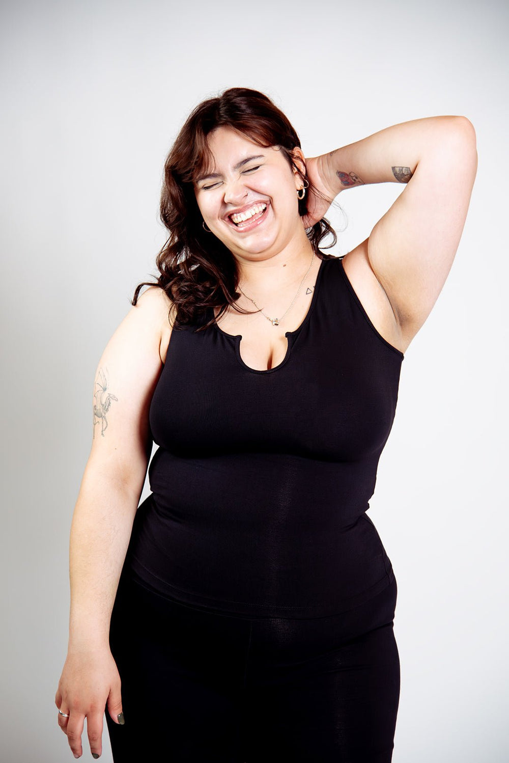 U Front Full Length Top sleeveless in Black - Manners London