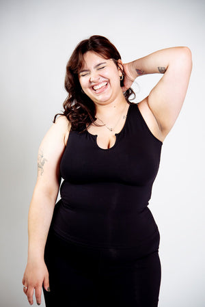 U Front Full Length Top sleeveless in Black - Manners London