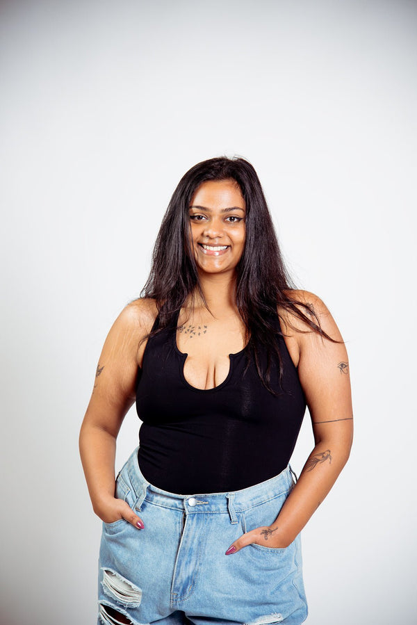 U Front Full Length Top sleeveless in Black - Manners London