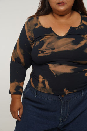 U Front Full Length Top with sleeves in Acid Wash - Manners London