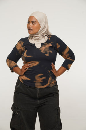 U Front Full Length Top with sleeves in Acid Wash - Manners London