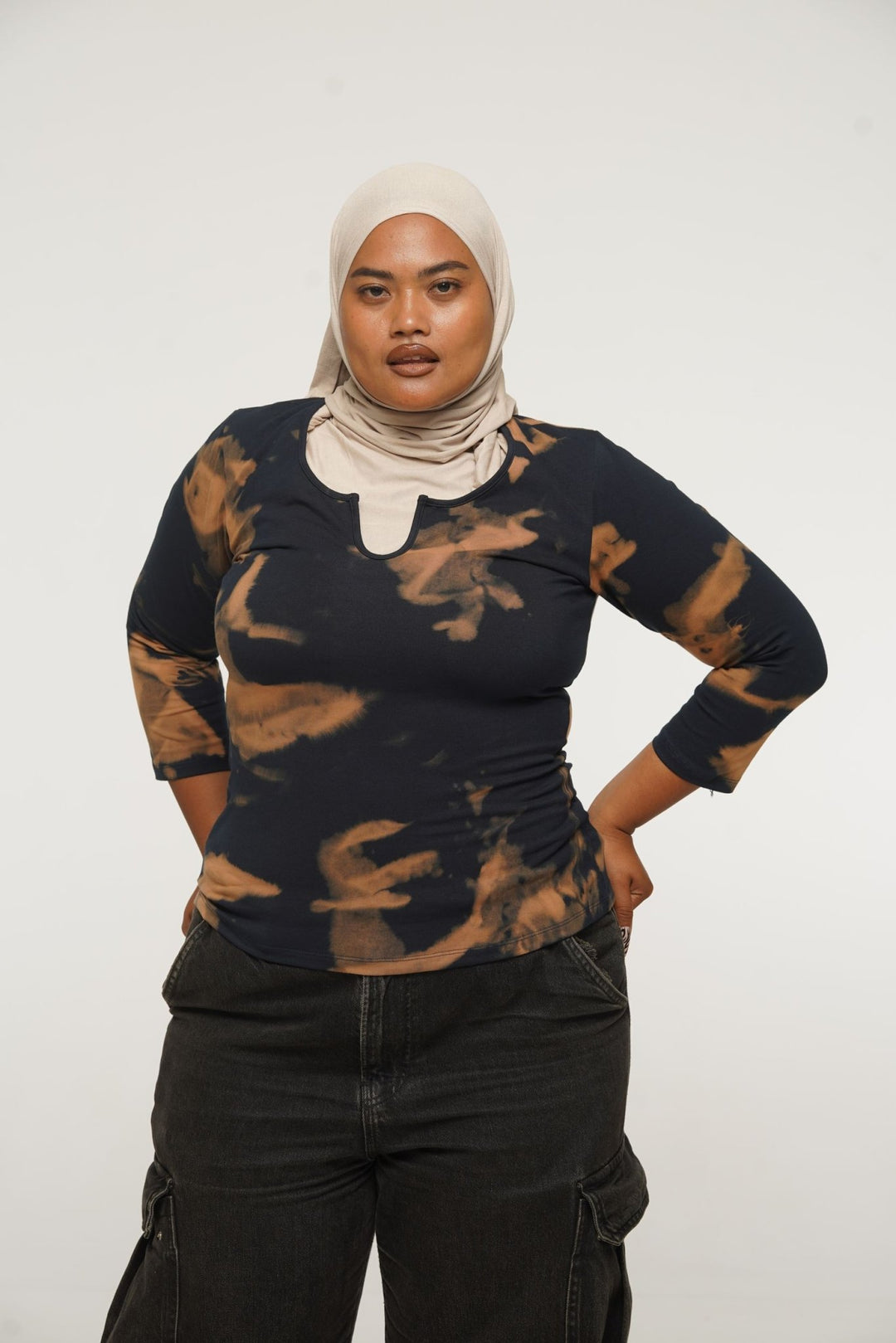 U Front Full Length Top with sleeves in Acid Wash - Manners London