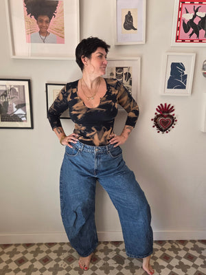 U Front Full Length Top with sleeves in Acid Wash - Manners London