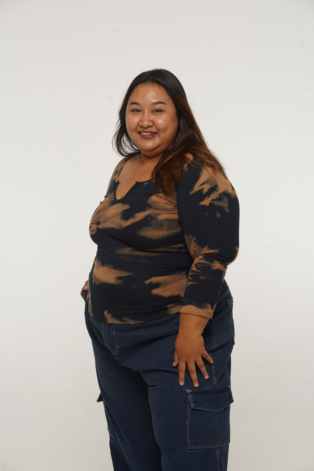 U Front Full Length Top with sleeves in Acid Wash - Manners London