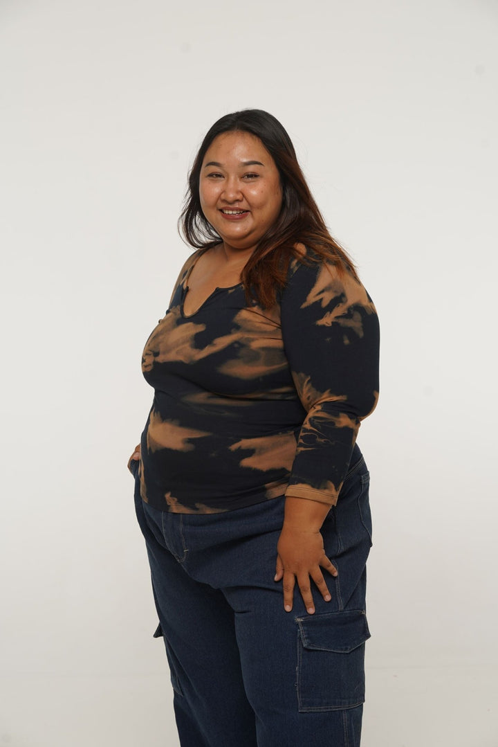 U Front Full Length Top with sleeves in Acid Wash - Manners London