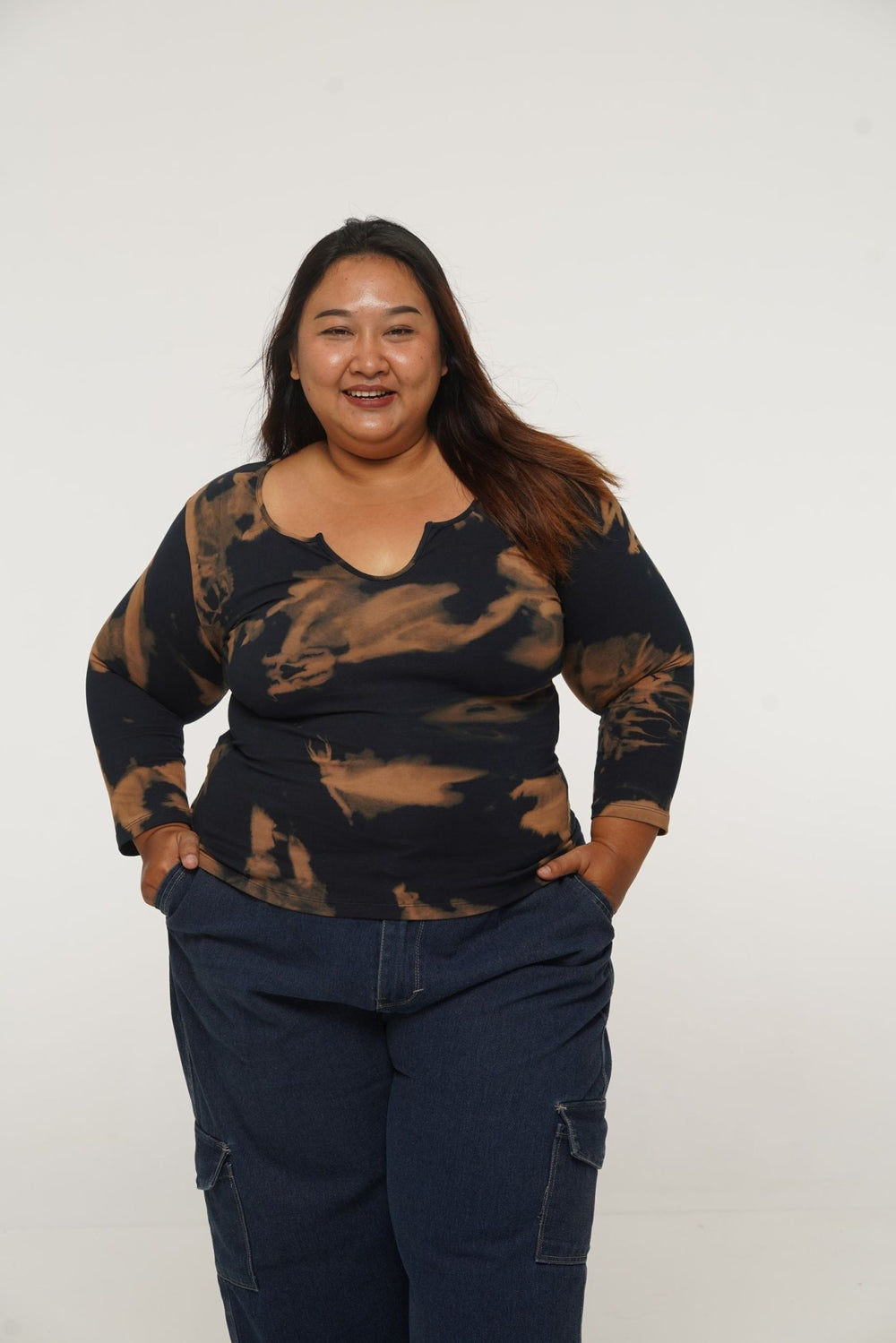 U Front Full Length Top with sleeves in Acid Wash - Manners London