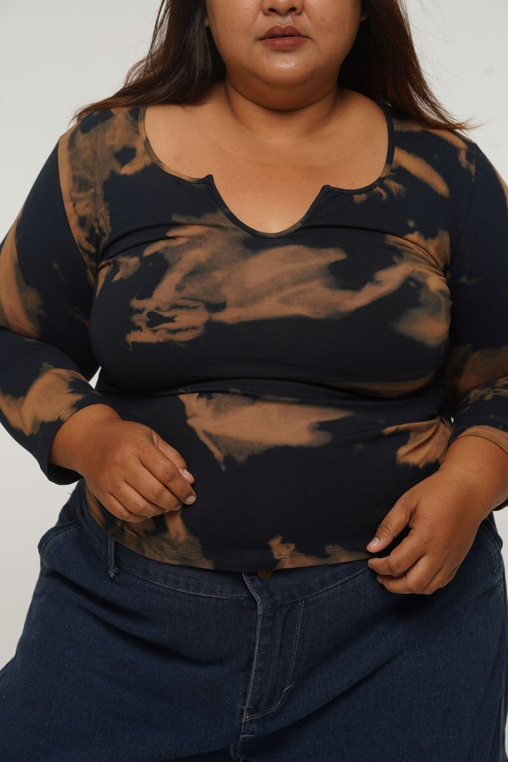 U Front Full Length Top with sleeves in Acid Wash - Manners London