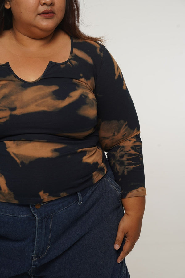 U Front Full Length Top with sleeves in Acid Wash - Manners London