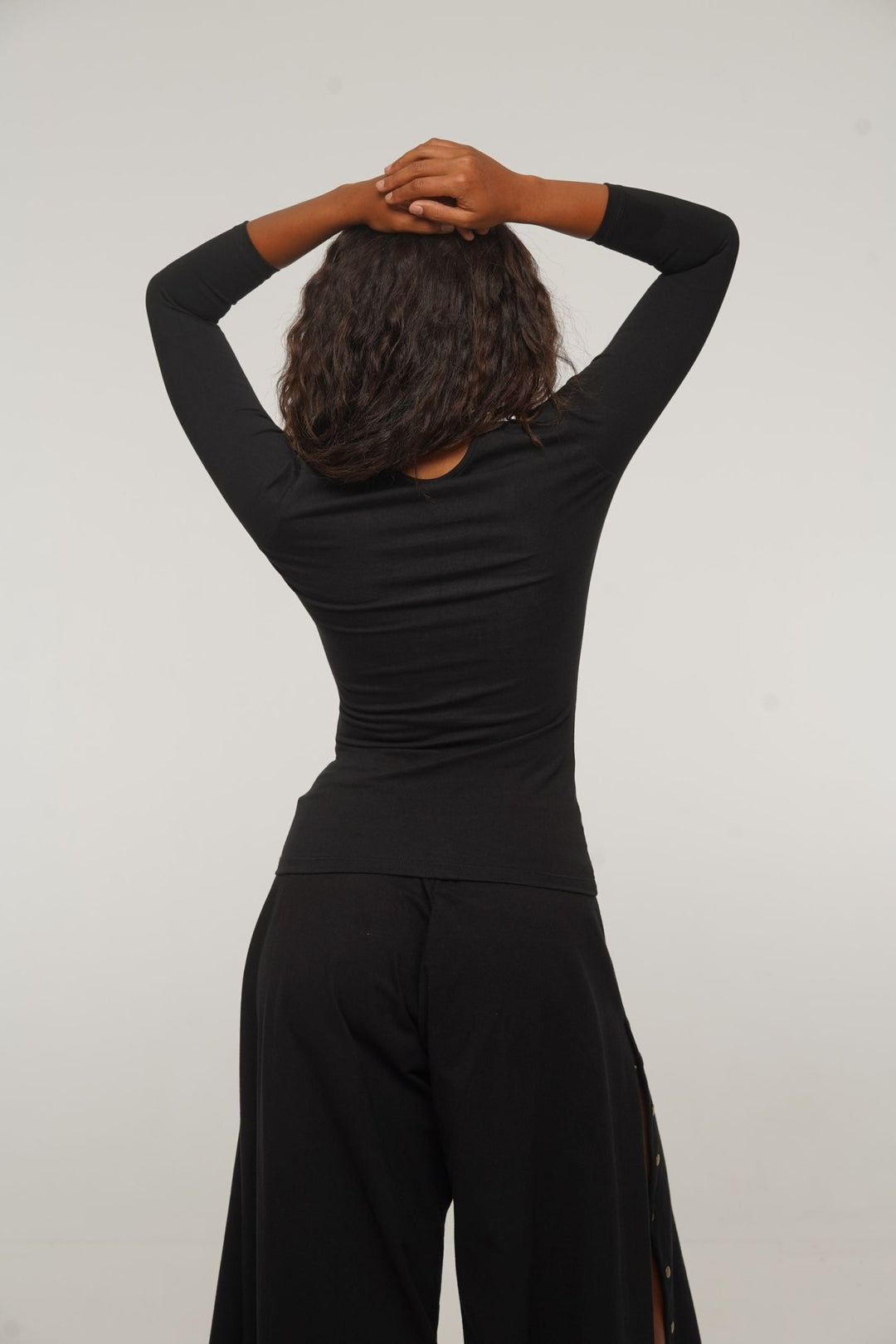 U Front Full Length Top with sleeves in Black - Manners London