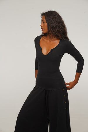 U Front Full Length Top with sleeves in Black - Manners London