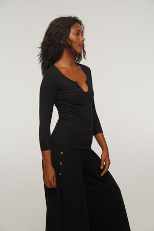 U Front Full Length Top with sleeves in Black - Manners London