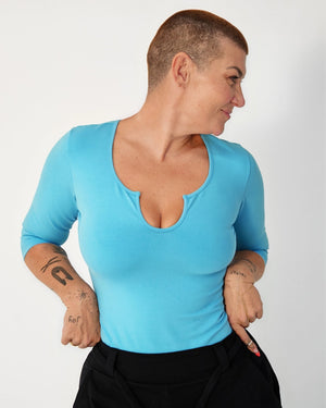 U Front Full Length Top with sleeves in Crystal Seas - Manners London