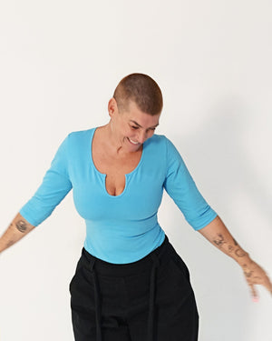 U Front Full Length Top with sleeves in Crystal Seas - Manners London