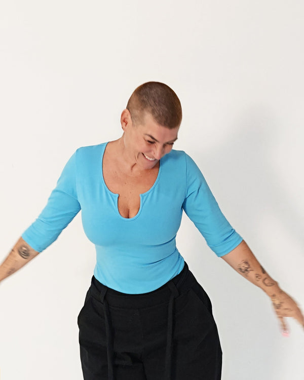 U Front Full Length Top with sleeves in Crystal Seas - Manners London