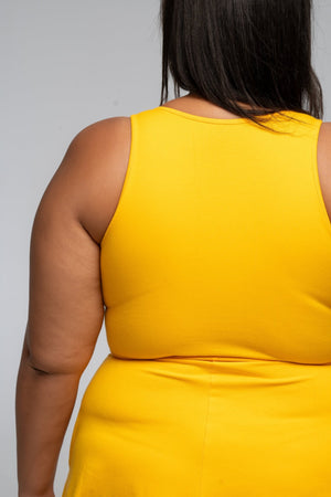 U Front Midi A - line Dress in Mango - Manners London