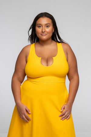 U Front Midi A - line Dress in Mango - Manners London