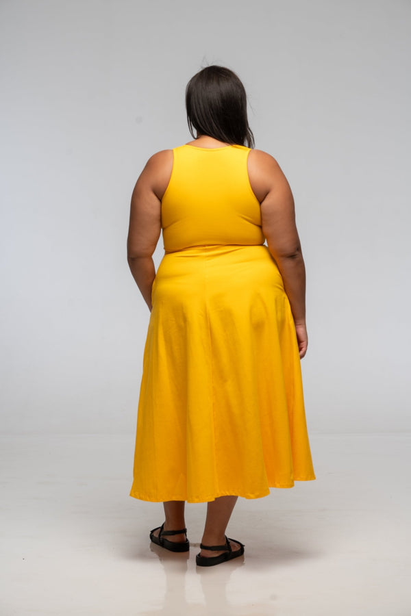 U Front Midi A - line Dress in Mango - Manners London