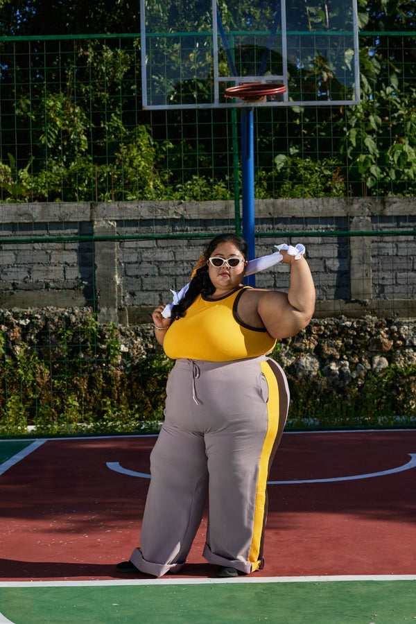 Wide Leg Trackie Trousers in Dust with Mango and Cafe stripes - Manners London