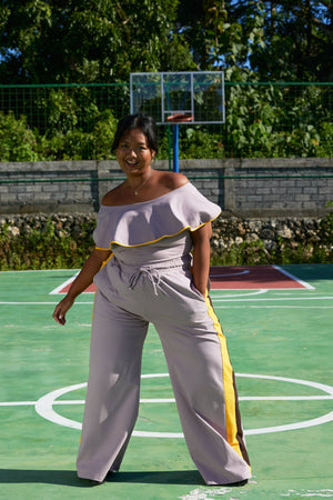 Wide Leg Trackie Trousers in Dust with Mango and Cafe stripes - Manners London