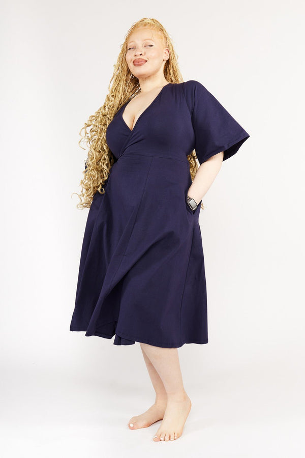 Wide Sleeve Wrap Midi Dress In Eclipse Limited Edition - Manners London