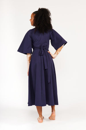 Wide Sleeve Wrap Midi Dress In Eclipse Limited Edition - Manners London