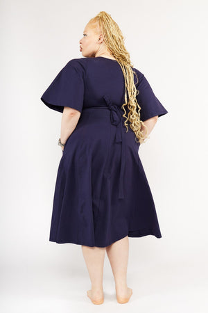 Wide Sleeve Wrap Midi Dress In Eclipse Limited Edition - Manners London